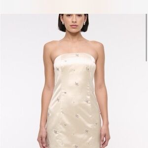 Abercrombie & Fitch Satin Cream Mini Strapless Dress with Rhinestones